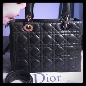 🤩Auth Christian Dior Medium Lady Dior With Strap
